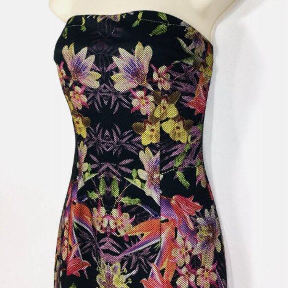Bebe Strapless Pencil Dress Zipper Lined Back Slit Botanical floral print size M - Picture 3 of 4
